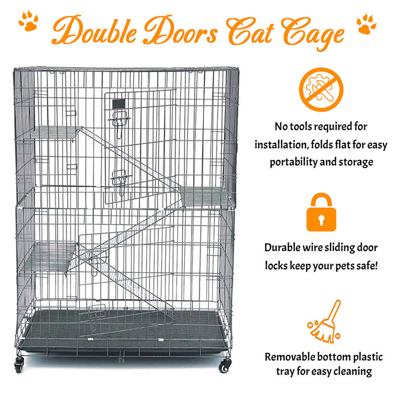 2/3/4-Tier großer Innendraht-Metallkäfigkäfig mit Rädern 2/3/4-Tier großer Innendraht-Metallkäfigkäfig mit Rädern
