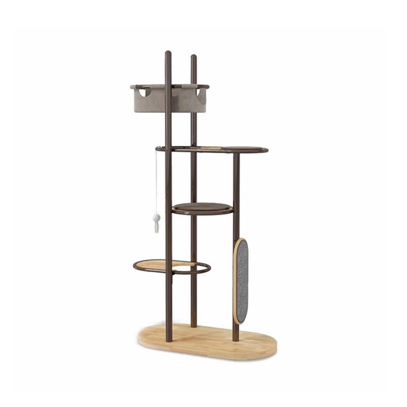 Boden bis Decke hohe Innengummi -Holzkatzenturm -Wohnung mit Schlafkorb