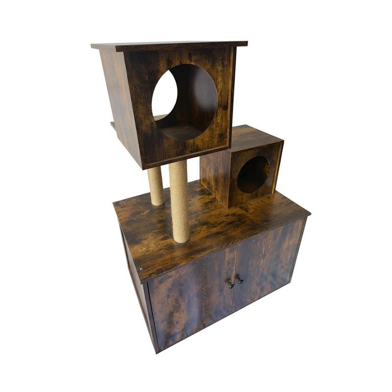 Hölzerne Katzenhaus -Turm Innenkatze Kletterrahmen mit Katzentoilette